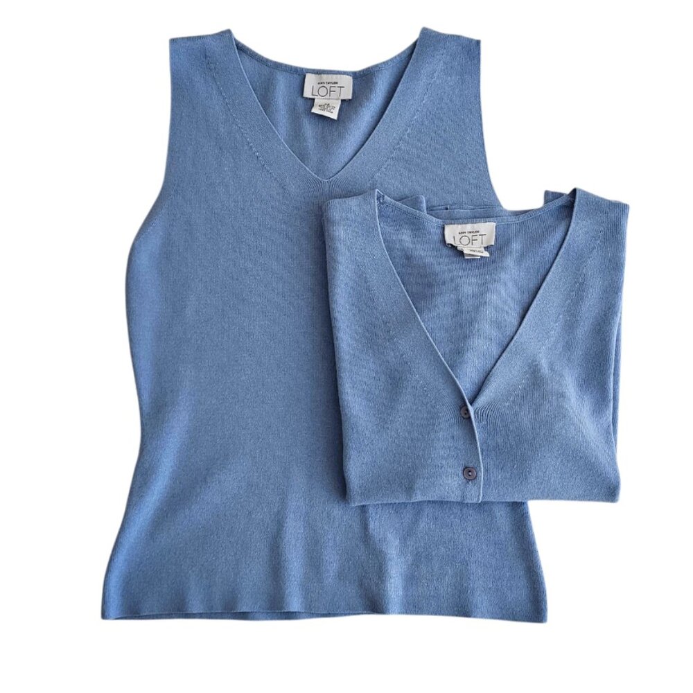 Ann Taylor Loft Cardigan & Sleeveless Top Set | Pre-Loved | XS | Bluish Gray - Picture 12 of 16